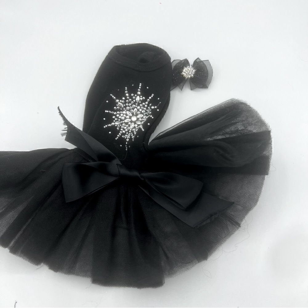 Black Tutu Holiday Pet Dress with matching bow (XS)